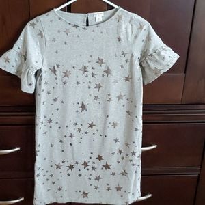 Girls cotton short sleeve gray dress with stars